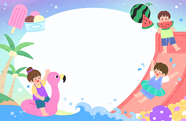 전신 PSD 여자 남자 어린이 파도 바다 일러스트 공 물놀이 아이스크림 수박 프레임 여름방학 서기 들기 앉기 소녀 소년 세명 여름 여름휴가 야자수 손들기 수영 미끄럼틀 해수욕 어린이만 카피스페이스 플라밍고튜브 내려오기 국내일러스트 나무 계절 과일 모션 놀이 방학 휴가 디저트 사람 공백 수상스포츠 놀이기구 튜브 파일형식 여름_계절