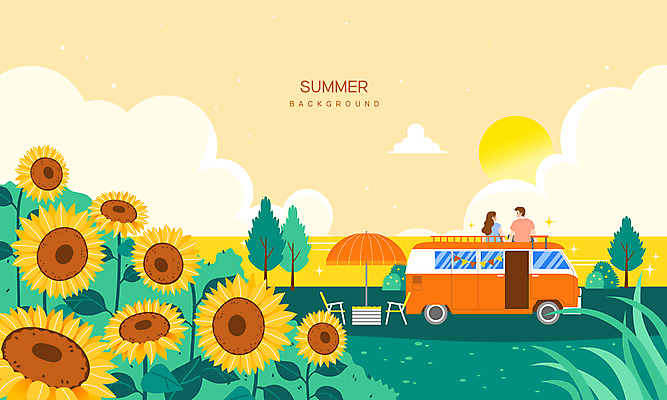 구름 여자 남자 바다 백그라운드 의자 일러스트 하늘 해바라기 앉기 상반신 성인 두명 여름휴가 태양 노란색 마주보기 노을 캠핑 파라솔 캠핑카 성인만 국내일러스트 AI파일 자연요소 꽃 컬러 가구 모션 자동차 레저 휴가 사람 파일형식 벡터 여름_계절