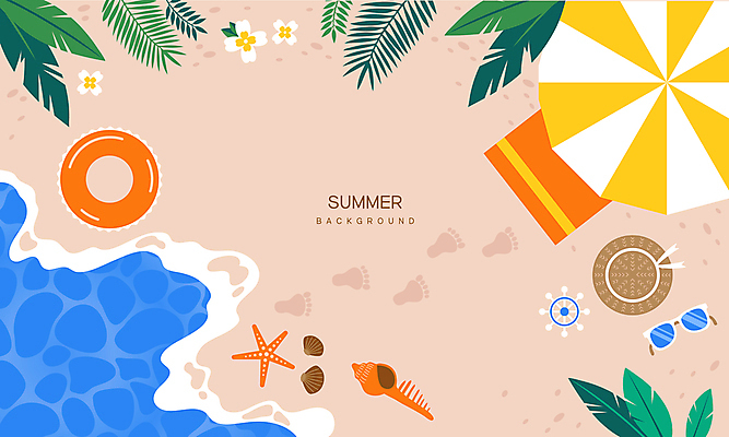 꽃 백그라운드 일러스트 조개 나뭇잎 불가사리 해변 사람없음 여름휴가 선글라스 파라솔 조개껍데기 소라 발자국 밀짚모자 비치모자 튜브 비치타올 야자수잎 국내일러스트 AI파일 식물 모자_잡화 안경 바다 잎 자국 휴가 어패류 극피동물 수건 파일형식 벡터 여름_계절