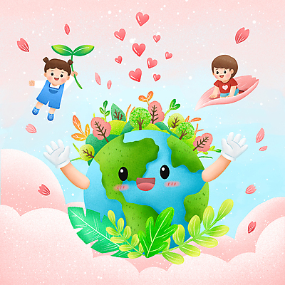 전신 PSD 나무 구름 캐릭터 여자 남자 꽃잎 지구 어린이 분홍색 일러스트 하늘 매달리기 미소 소녀 소년 두명 새싹 만세 하트 비행 잡기 풀 승차 어린이만 국내일러스트 일러캐릭터 자연요소 모양 식물 꽃 컬러 모션 표정 사람 파일형식