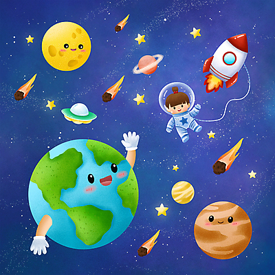 전신 PSD 캐릭터 여자 별 지구 어린이 일러스트 한명 미소 소녀 우주 로켓 우주비행사 달 남색 UFO 손인사 우주복 운석 금성 소녀한명만 화성암 국내일러스트 일러캐릭터 자연요소 1 옷 컬러 표정 사람 행성 미확인물체 암석 인사 여자한명만 소녀만 파일형식