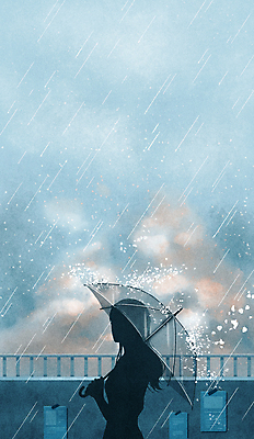 PSD 여자 실루엣 하늘색 백그라운드 일러스트 우산 난간 하늘 한명 들기 풍경 상반신 성인 산책 비 분위기 옥상 감성 성인여자한명만 국내일러스트 자연요소 1 컨셉 모션 날씨 휴식 촬영기법 사람 파란색 여자한명만 성인여자만 파일형식