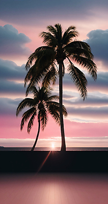 JPG 주간 구름 편집이미지 하늘 풍경 사람없음 야외 여름 야자수 햇빛 일몰 디지털합성 편집소스 편집실사 AI포토 AI콘텐츠 자연요소 나무 계절 태양 노을 CG 파일형식