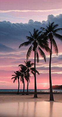 JPG 주간 구름 편집이미지 하늘 풍경 해변 사람없음 야외 여름 야자수 일몰 디지털합성 편집소스 편집실사 AI포토 AI콘텐츠 자연요소 나무 계절 바다 노을 CG 파일형식