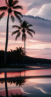 JPG 주간 구름 편집이미지 하늘 풍경 해변 사람없음 야외 여름 야자수 반사 일몰 디지털합성 편집소스 편집실사 AI포토 AI콘텐츠 자연요소 나무 계절 바다 노을 CG 파일형식
