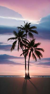 JPG 주간 구름 편집이미지 하늘 풍경 해변 사람없음 야외 여름 야자수 햇빛 일몰 디지털합성 편집소스 편집실사 AI포토 AI콘텐츠 자연요소 나무 계절 바다 태양 노을 CG 파일형식
