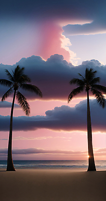 JPG 주간 구름 편집이미지 하늘 풍경 해변 사람없음 야외 여름 야자수 일몰 디지털합성 편집소스 편집실사 AI포토 AI콘텐츠 자연요소 나무 계절 바다 노을 CG 파일형식