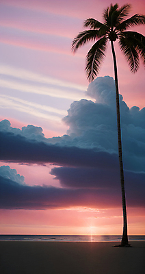 JPG 주간 구름 편집이미지 하늘 풍경 해변 사람없음 야외 여름 야자수 일몰 디지털합성 편집소스 편집실사 AI포토 AI콘텐츠 자연요소 나무 계절 바다 노을 CG 파일형식