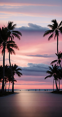 JPG 주간 구름 편집이미지 하늘 풍경 해변 사람없음 야외 여름 야자수 일몰 디지털합성 편집소스 편집실사 AI포토 AI콘텐츠 자연요소 나무 계절 바다 노을 CG 파일형식