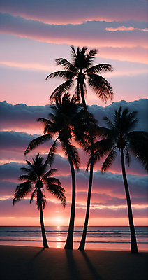 JPG 주간 구름 편집이미지 하늘 풍경 해변 사람없음 야외 여름 야자수 일몰 디지털합성 편집소스 편집실사 AI포토 AI콘텐츠 자연요소 나무 계절 바다 노을 CG 파일형식