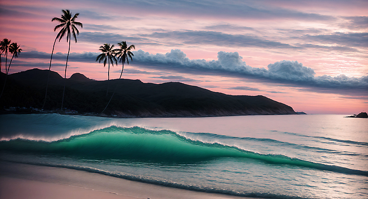 JPG 주간 구름 편집이미지 파도 하늘 풍경 해변 사람없음 야외 여름 야자수 일몰 디지털합성 편집소스 편집실사 AI포토 AI콘텐츠 자연요소 나무 계절 바다 노을 CG 파일형식