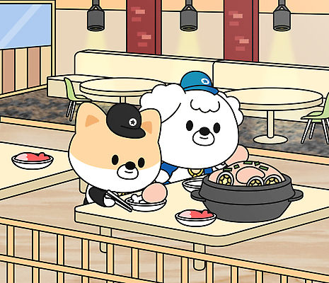 접시 한식 동물캐릭터 두마리 의자 일러스트 젓가락 식탁 여름음식 김치 조명 앉기 사람없음 여름 귀여움 식당 식사 강아지 먹기 개캐릭터 보양식 삼계탕 젓가락질 국내일러스트 일러캐릭터 AI파일 동물 캐릭터 식기 계절 음식 가구 컨셉 2 모션 탁자 수저 손짓 반려동물 상점 개 몸보신 파일형식 벡터 여름_계절