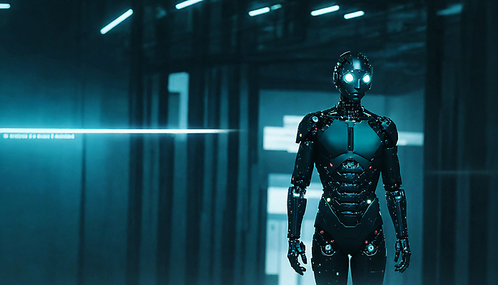 JPG 편집이미지 미래 사람모양 서기 사람없음 빛 디지털 로봇 네온 청록색 휴머노이드 SF AI_인공지능 편집실사 AI컴퓨터그래픽 AI콘텐츠 모양 컬러 컨셉 모션 CG 파일형식