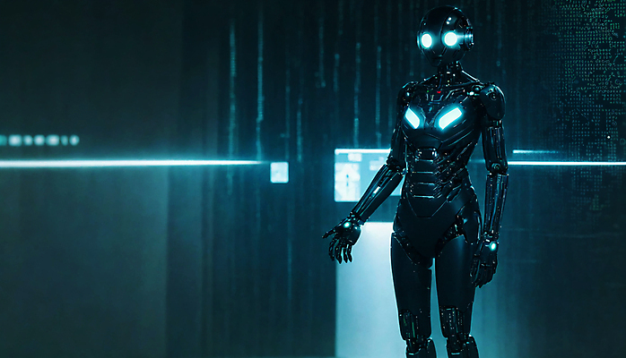 JPG 편집이미지 미래 사람모양 서기 사람없음 빛 손들기 디지털 손내밀기 로봇 네온 청록색 휴머노이드 SF AI_인공지능 편집실사 AI컴퓨터그래픽 AI콘텐츠 모양 컬러 컨셉 모션 손짓 CG 파일형식