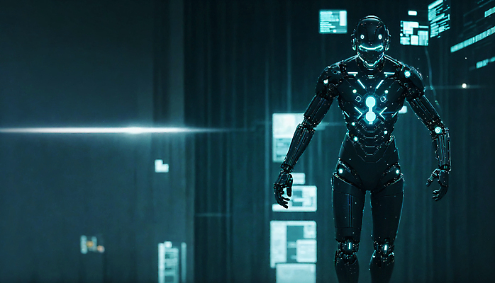 JPG 편집이미지 미래 사람모양 서기 사람없음 빛 디지털 로봇 네온 청록색 휴머노이드 SF AI_인공지능 편집실사 AI컴퓨터그래픽 AI콘텐츠 모양 컬러 컨셉 모션 CG 파일형식