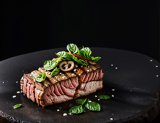 JPG 스튜디오촬영 편집이미지 음식 육류 스테이크 사람없음 양송이 토핑 바질 편집실사 AI포토 AI콘텐츠 식재료 서양음식 실내 버섯 CG 파일형식