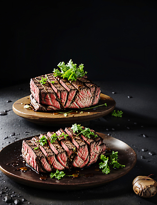 JPG 스튜디오촬영 편집이미지 접시 음식 채소 육류 스테이크 사람없음 토핑 나무쟁반 편집실사 AI포토 AI콘텐츠 식기 식재료 쟁반 서양음식 실내 목재 CG 파일형식