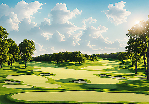 JPG 나무 구름 편집이미지 골프장 필드 하늘 풍경 사람없음 초록색 햇빛 태양 벙커 디지털합성 편집실사 AI포토 AI콘텐츠 자연요소 식물 컬러 골프 스포츠시설 CG 파일형식