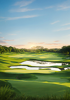 JPG 나무 구름 편집이미지 골프장 필드 하늘 풍경 사람없음 초록색 햇빛 태양 반사 연못 벙커 디지털합성 편집실사 AI포토 AI콘텐츠 자연요소 식물 컬러 골프 스포츠시설 CG 파일형식