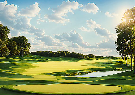 JPG 나무 구름 편집이미지 골프장 필드 하늘 풍경 사람없음 초록색 햇빛 태양 연못 벙커 디지털합성 편집실사 AI포토 AI콘텐츠 자연요소 식물 컬러 골프 스포츠시설 CG 파일형식