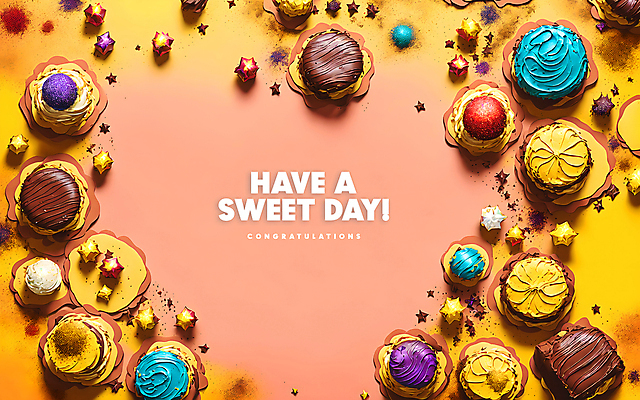 PSD 편집이미지 프레임 이벤트 타이포그라피 사람없음 노란색 쿠키 축하 달콤 컵케이크 스프링클 카피스페이스 이미지편집 편집실사 문자 컬러 컨셉 디저트 장식 케이크 공백 맛 CG 파일형식