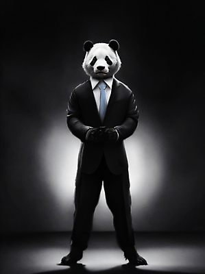 JPG 동물 편집이미지 한마리 동물캐릭터 컨셉 포유류 서기 정장 사람없음 직장인 판다 디지털합성 후광 공손 편집소스 편집실사 AI컴퓨터그래픽 AI콘텐츠 직업 캐릭터 1 옷 곰 모션 빛 CG 파일형식