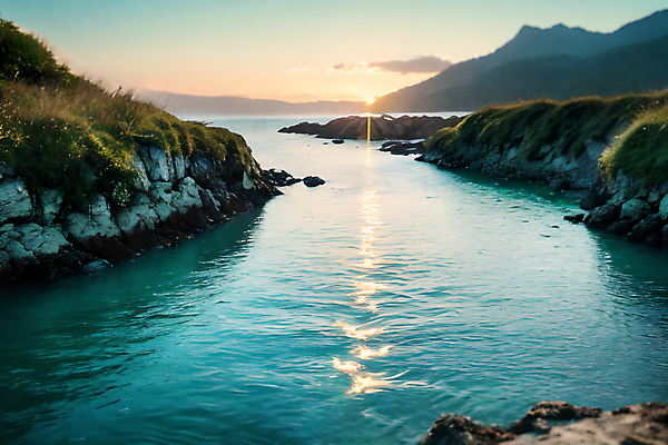 JPG 주간 편집이미지 바다 자연 산 풍경 사람없음 야외 햇빛 일몰 바위 윤슬 편집실사 AI포토 AI콘텐츠 자연요소 물결 태양 노을 돌_바위 CG 생태계 파일형식