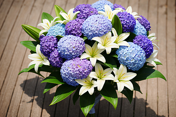 JPG 편집이미지 꽃다발 실내 사람없음 백합 수국 생화 편집실사 AI포토 AI콘텐츠 꽃 내부 CG 파일형식