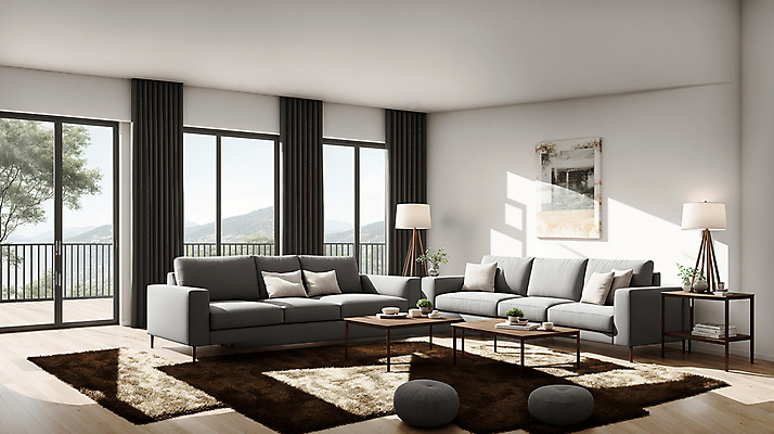 JPG 편집이미지 액자 거실 창문 탁자 조명 실내 사람없음 인테리어 소파 커튼 디지털합성 모던 모델하우스 편집실사 AI포토 AI콘텐츠 디자인 가구 의자 내부 CG 파일형식