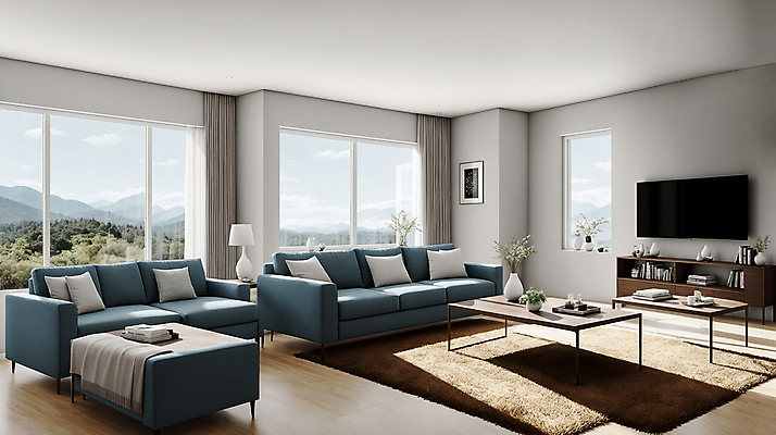 JPG 편집이미지 화분 거실 창문 탁자 실내 사람없음 인테리어 소파 텔레비전 디지털합성 모던 모델하우스 거실장 편집실사 AI포토 AI콘텐츠 디자인 가구 의자 내부 전자제품 CG 파일형식