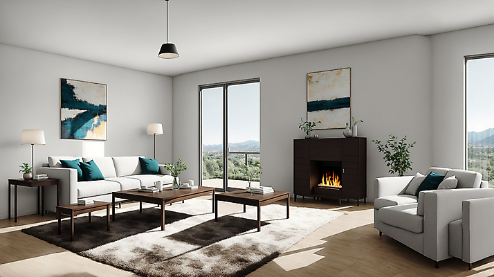 JPG 편집이미지 화분 액자 거실 창문 탁자 조명 실내 사람없음 인테리어 소파 햇빛 디지털합성 모던 벽난로 모델하우스 편집실사 AI포토 AI콘텐츠 디자인 가구 의자 내부 태양 CG 파일형식