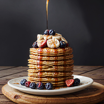 JPG 편집이미지 디저트 바나나 사람없음 흐름 붓기 디지털합성 블루베리 산딸기 팬케이크 메이플시럽 편집소스 편집실사 AI포토 AI콘텐츠 음식 컨셉 과일 모션 케이크 CG 시럽 파일형식