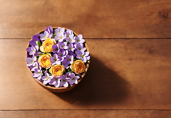 JPG 편집이미지 그릇 꽃 바닥 실내 사람없음 나뭇결 나무바닥 편집실사 AI포토 AI콘텐츠 식물 식기 내부 CG 파일형식