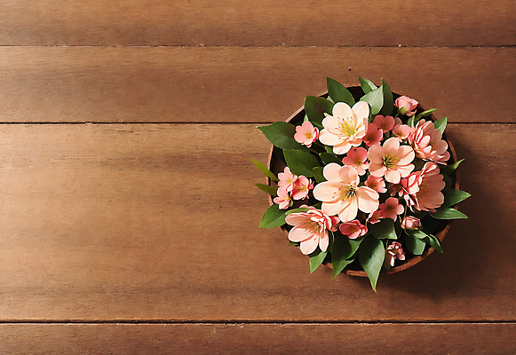 JPG 편집이미지 그릇 꽃 바닥 실내 사람없음 나뭇결 나무바닥 편집실사 AI포토 AI콘텐츠 식물 식기 내부 CG 파일형식