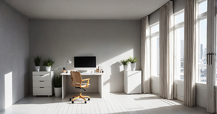 JPG 편집이미지 화분 의자 창문 실내 사람없음 인테리어 컴퓨터 사무실 햇빛 깨끗함 공간 커튼 책상 디지털합성 모던 서랍장 편집소스 편집실사 AI포토 AI콘텐츠 디자인 가구 컨셉 비즈니스 내부 전자제품 태양 CG 파일형식