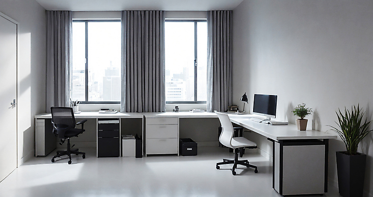 JPG 편집이미지 화분 의자 창문 실내 사람없음 인테리어 컴퓨터 사무실 깨끗함 공간 커튼 책상 디지털합성 모던 편집소스 편집실사 AI포토 AI콘텐츠 디자인 가구 컨셉 비즈니스 내부 전자제품 CG 파일형식