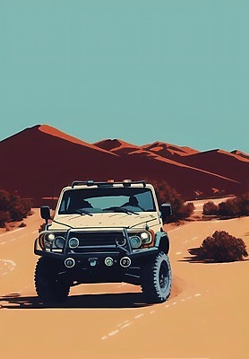 JPG 일러스트 자동차 하늘 산 풍경 사람없음 풀 황무지 오프로드 국내일러스트 AI일러스트 AI콘텐츠 식물 육상교통 파일형식