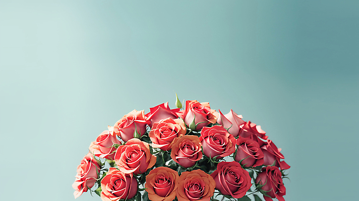 JPG 편집이미지 꽃다발 여러송이 잎 실내 사람없음 빨간색 장미 민트색 카피스페이스 편집실사 AI포토 AI콘텐츠 식물 꽃 컬러 다수 내부 공백 CG 파일형식