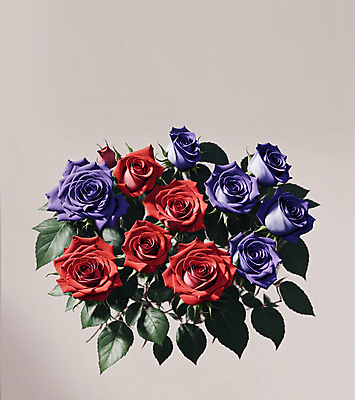 JPG 편집이미지 여러송이 잎 실내 그림자 사람없음 빨간색 장미 보라색 오브젝트 편집실사 AI포토 AI콘텐츠 식물 꽃 컬러 다수 내부 CG 파일형식