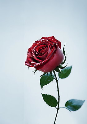 JPG 편집이미지 잎 한송이 실내 사람없음 빨간색 장미 물방울 오브젝트 편집실사 AI포토 AI콘텐츠 식물 1 꽃 컬러 내부 CG 송이 파일형식