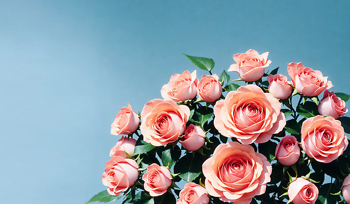 JPG 편집이미지 분홍색 꽃다발 여러송이 하늘색 잎 실내 사람없음 장미 카피스페이스 편집실사 AI포토 AI콘텐츠 식물 꽃 컬러 다수 내부 파란색 공백 CG 파일형식