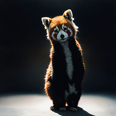 JPG 편집이미지 그림자 서기 사람없음 빛 검은색 디지털합성 레서판다 편집소스 편집실사 AI컴퓨터그래픽 AI콘텐츠 컬러 포유류 모션 CG 파일형식