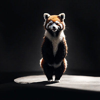 JPG 편집이미지 그림자 서기 사람없음 빛 검은색 디지털합성 레서판다 편집소스 편집실사 AI컴퓨터그래픽 AI콘텐츠 컬러 포유류 모션 CG 파일형식