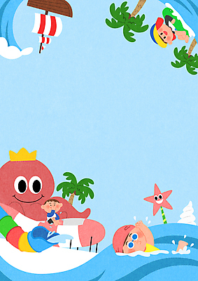 전신 PSD 여자 남자 어린이 파도 백그라운드 일러스트 물놀이 불가사리 소녀 소년 상반신 세명 파란색 여름휴가 야자수 수영 소라 미끄럼틀 돛단배 물안경 문어 튜브 워터파크 어린이만 카피스페이스 국내일러스트 나무 바다 컬러 배_교통 놀이 휴가 어패류 극피동물 연체동물 수영장 사람 수중동물 공백 수상스포츠 놀이기구 수영용품 파일형식 여름_계절