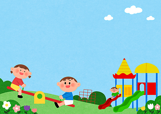 전신 PSD 구름 여자 남자 꽃 어린이 백그라운드 일러스트 함께함 앉기 소녀 소년 세명 파란색 풀 미끄럼틀 놀이터 즐거움 시소 정글짐 어린이만 카피스페이스 내려오기 국내일러스트 자연요소 식물 감정 컬러 컨셉 모션 놀이 사람 공백 놀이기구 파일형식