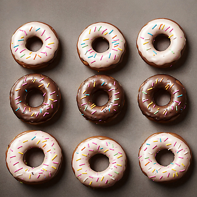 JPG 편집이미지 디저트 사람없음 원형 도넛 달콤 일렬 스프링클 맛있는 편집실사 AI포토 AI콘텐츠 도형 음식 장식 맛 CG 파일형식