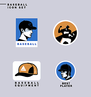 아이콘 남자 실루엣 얼굴 스포츠 상반신 성인 신체부위 세명 파란색 세트 라벨 주황색 야구선수 야구모자 투수 성인남자만 2D아이콘 AI파일 모자_잡화 컬러 운동선수 프레임 촬영기법 사람 야구 야구용품 남자만 성인만 파일형식 벡터