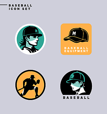 아이콘 남자 실루엣 얼굴 스포츠 상반신 성인 신체부위 세명 초록색 세트 노란색 라벨 야구선수 야구모자 성인남자만 2D아이콘 AI파일 모자_잡화 컬러 운동선수 프레임 촬영기법 사람 야구 야구용품 남자만 성인만 파일형식 벡터