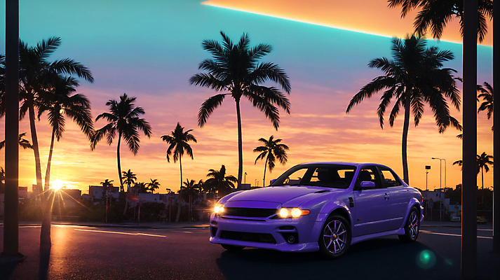 JPG 주간 구름 편집이미지 도로 자동차 사람없음 야외 건물 야자수 태양 노을 일몰 도시 디지털합성 클래식카 편집소스 시티팝 편집실사 AI포토 AI콘텐츠 자연요소 나무 건축물 길 육상교통 컨셉 교통시설 승용차 CG 파일형식