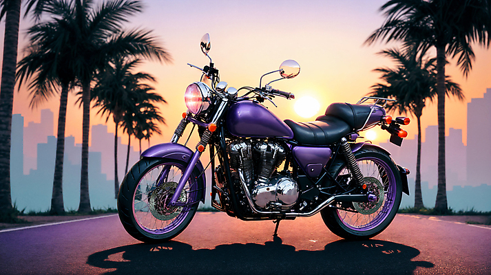 JPG 주간 편집이미지 실루엣 그림자 사람없음 야외 건물 야자수 태양 노을 일몰 오토바이 도시 디지털합성 편집소스 시티팝 편집실사 AI포토 AI콘텐츠 자연요소 나무 건축물 컨셉 촬영기법 바이크 CG 파일형식